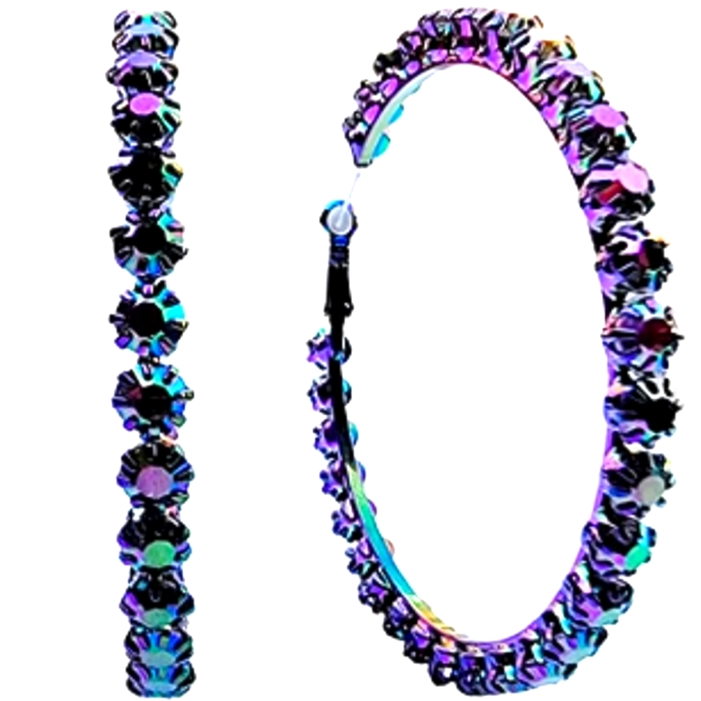 Iridescent Textured Beaded Hoop Earrings Bijoux Bar